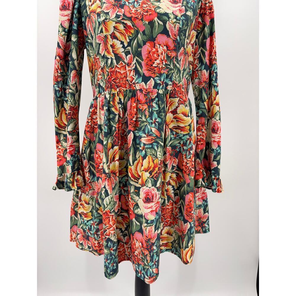 B44 BATSHEVA Laura Ashley Prairie Cotton Poplin Mini Dress 10 Floral Romantic - Picture 7 of 9